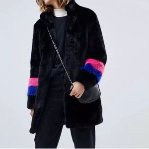 Barneys New York Black Teddy Jacket with Pink and Blue Accents
